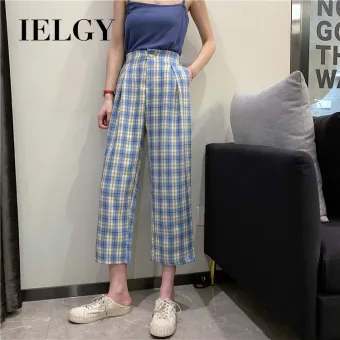 plaid casual pants womens