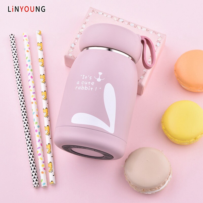 Bình cách nhiệt mini cầm tay cao cấp 330ml Cốc Chân Không Cách Nhiệt Bằng Lõi Thủy Tinh, Tặng kèm Sticker, DQMart