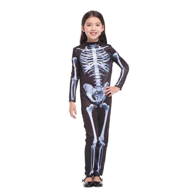 New Girls Tight Skeleton Jumpsuit Cosplay Children Halloween Devil Demon Costume Kids Zombie walking dead Masquerade party dress