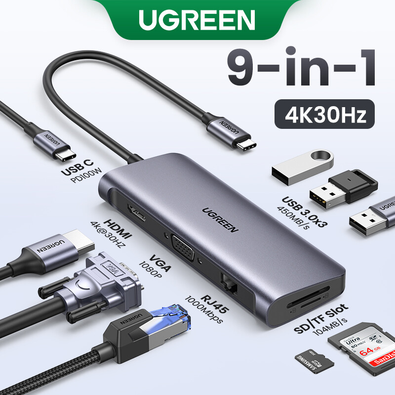 UGREEN USB Type C In Hub USB-C to HDMI/VGA/Card Reader/RJ45/PD