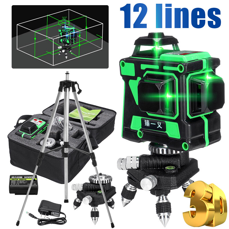 MUSTOOL 12 Lines 3D Green Lasers Level SelfLeveling 360 Horizontal And