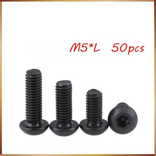12mm 50pcs hex socket round head cap black screw m5 steel screws furniture fastener bolt m5 *8mm/10mm/12mm/16mm/20mm