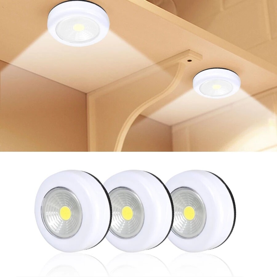 3pcs COB LED Under Cabinet Light with Adhesive Sticker Wireless Wall Light Cabinet Cupboard Drawer Cupboard Bedroom Kitchen Night Light