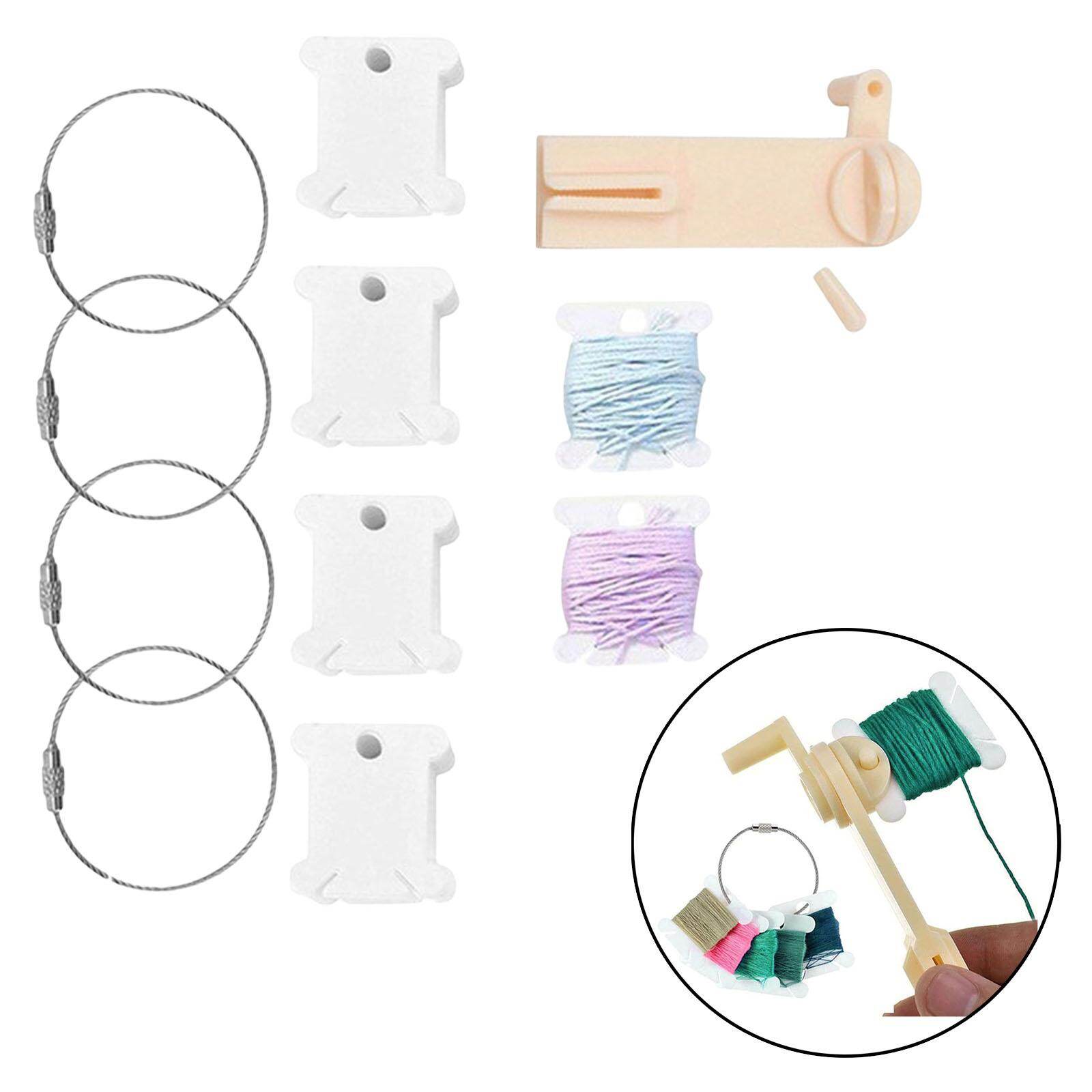 Blesiya 120x Plastic Floss Bobbins with Bobbin Winder Thread Cards for Cross Stitch
