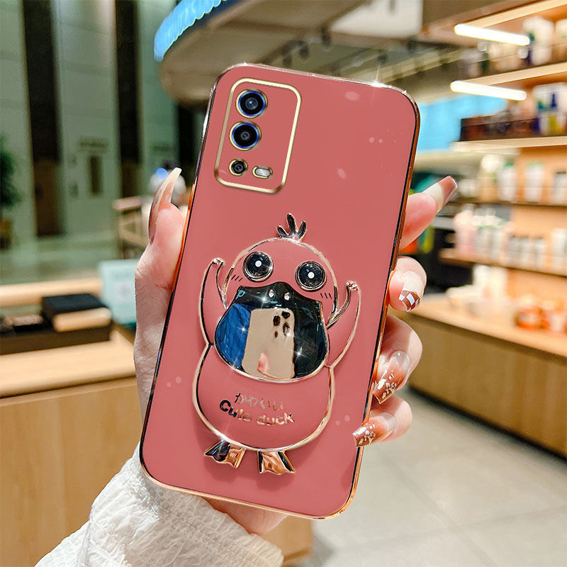 Ybd phone case for oppo a55 4g cute duck folding bracket fashion square soft shell all inclusive anti falling
