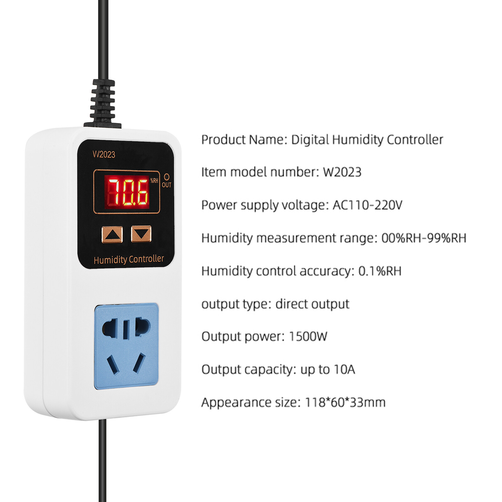 NANWEI Bộ Điều Khiển Độ Ẩm Điện Tử 110-220V 10A 1500W Công Tắc Điều Khiển Độ Ẩm Màn Hình Kỹ Thuật Số Thông Minh Kèm Cảm Biến Công Tắc Điều Khiển Hút Ẩm Độ Ẩm Gắn Tường Ổ Cắm