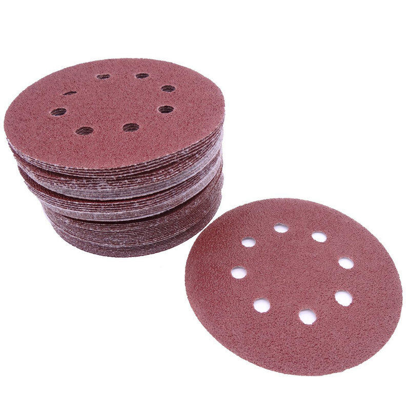 50 pcs 5 inch 8 Hole 80 Grit Mix Sanding Disc Random Orbit Sandpaper Buckle Sander