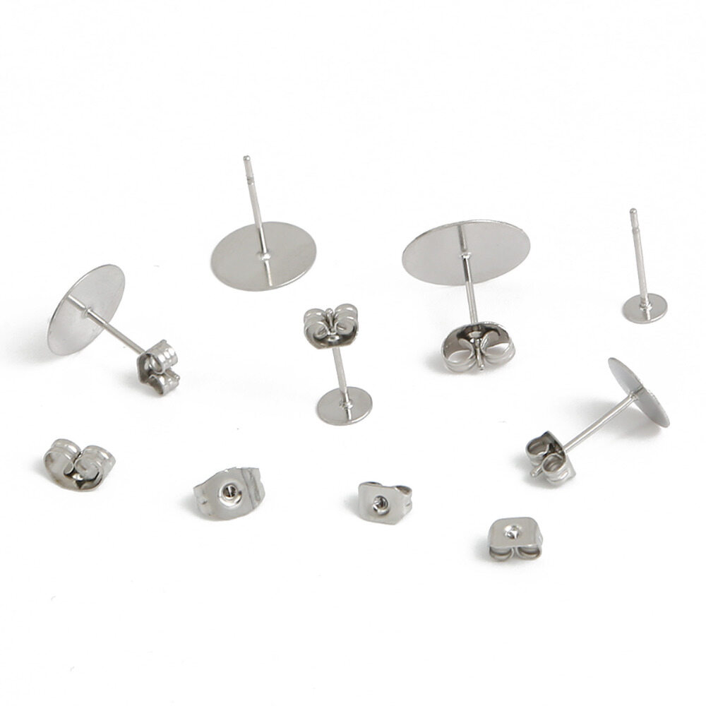 100 Cái/túi 4/6/8Mm Bông Tai Cài Đặt Trống Vòng Cơ Sở Cabochon Stud Tai Phẳng Cơ Sở Bài Viết Tinh Khiết Cắm Hoa Tai