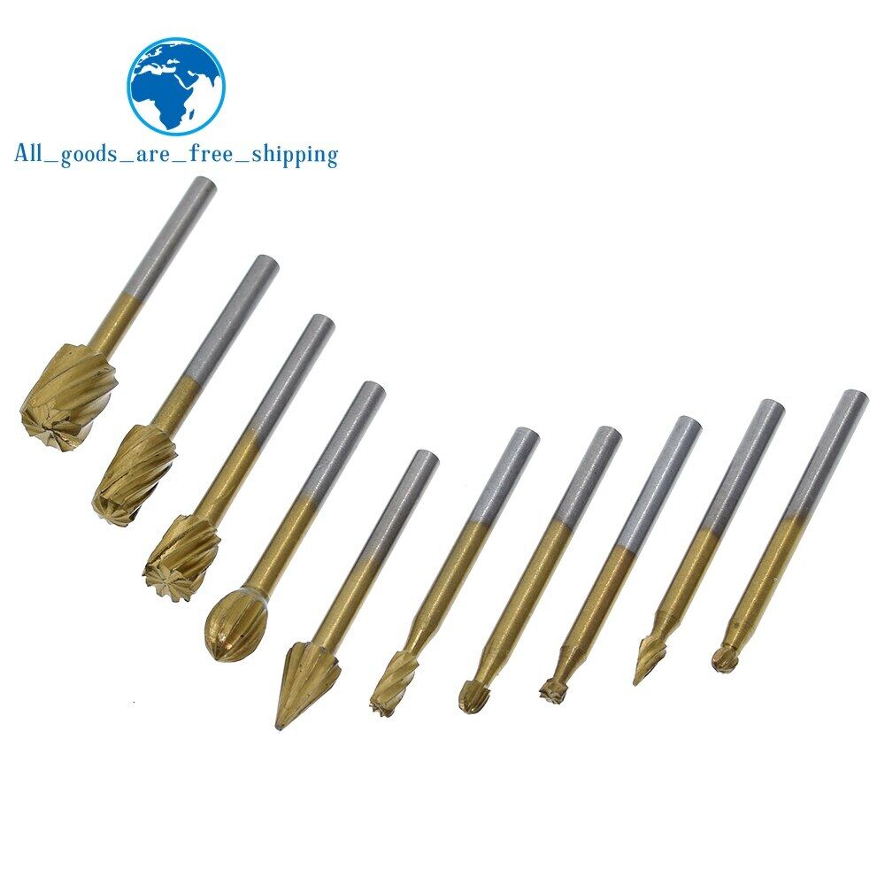 10 Pieces 1/8 HSS Routing Router Drill Bits Set Dremel Carbide Rotary Burrs Tools Wood Stone Metal Root Carving Milling Cutter