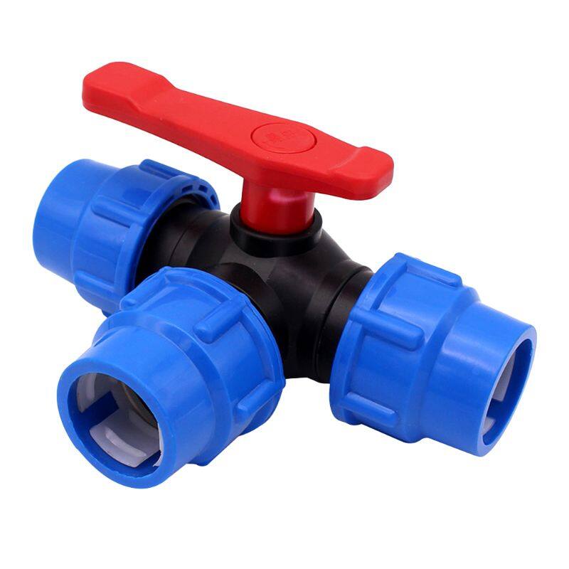 PE three-way quick connect valve plastic valve T-type valve inner diameter 20/25/32mm plastic three-way ball valve