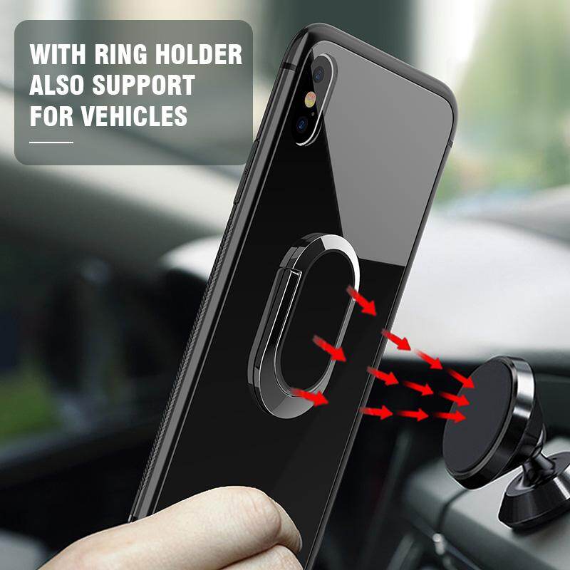 For Samsung Galaxy J7 Plus \ C8 \ J7310 \ C7 2017 Luxury Solid 360 Rotatable Magnetic Ring Holder Stand Case J7+ Tempered Glass Casing Protective Phone Back Shockproof Cover