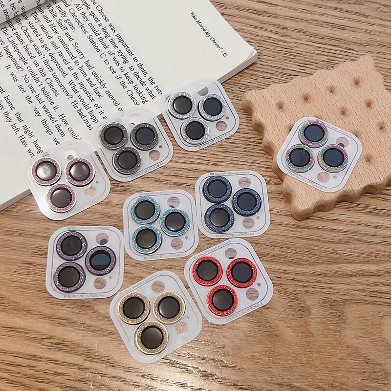 Kingzalin kim cương lấp lánh long lanh ống kính máy ảnh bảo vệ cho iPhone 15 Pro Max 14 cộng với 13 12 mini 11 Pro Max Vòng Kim Loại ống kính với miếng dán film thủy tinh cường lực cho iPhone 14 Pro Max nắp bảo vệ