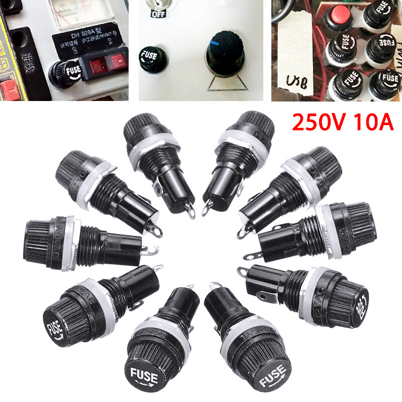BOKALI 10pcs 250V 10A Panel Mount Screw Cap Fuse Holder Case for Glass Tube Fuse 5*20mm