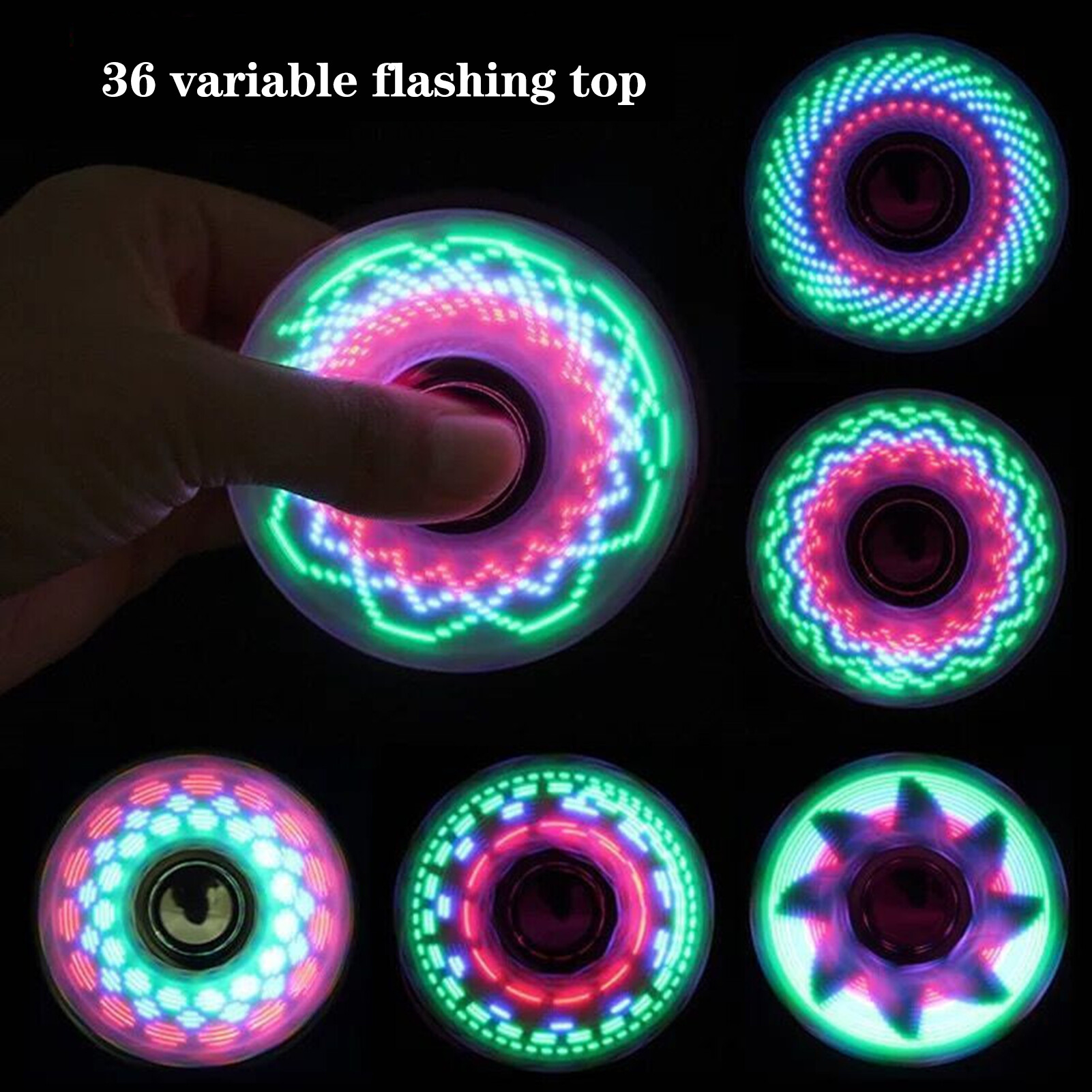 Rotating Finger Spinner Light Effect Changing Patterns LED Electroplate Finger Fidget Hand Spinner for Home