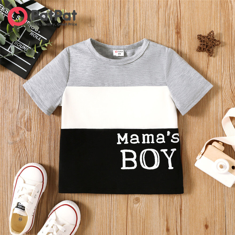 PatPat Toddler Boy Clothes Letter Print Colorblock Short-sleeve Tee Top
