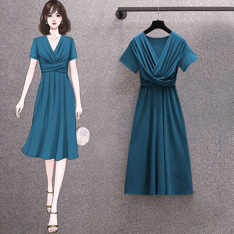 LOMOGI Đầm Nữ Cổ Chữ V Màu Trơn Thanh Lịch