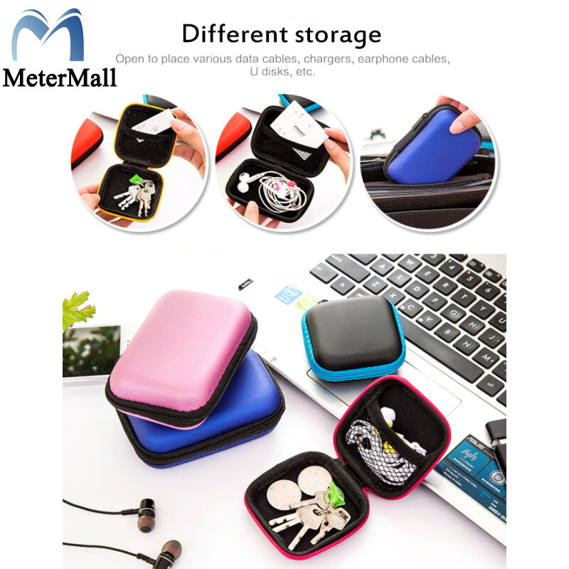 MeterMall Portable Square Shaped Zipper Enclosure Headphone Bag Pouch Earphone Case Charging Data Cable Holder