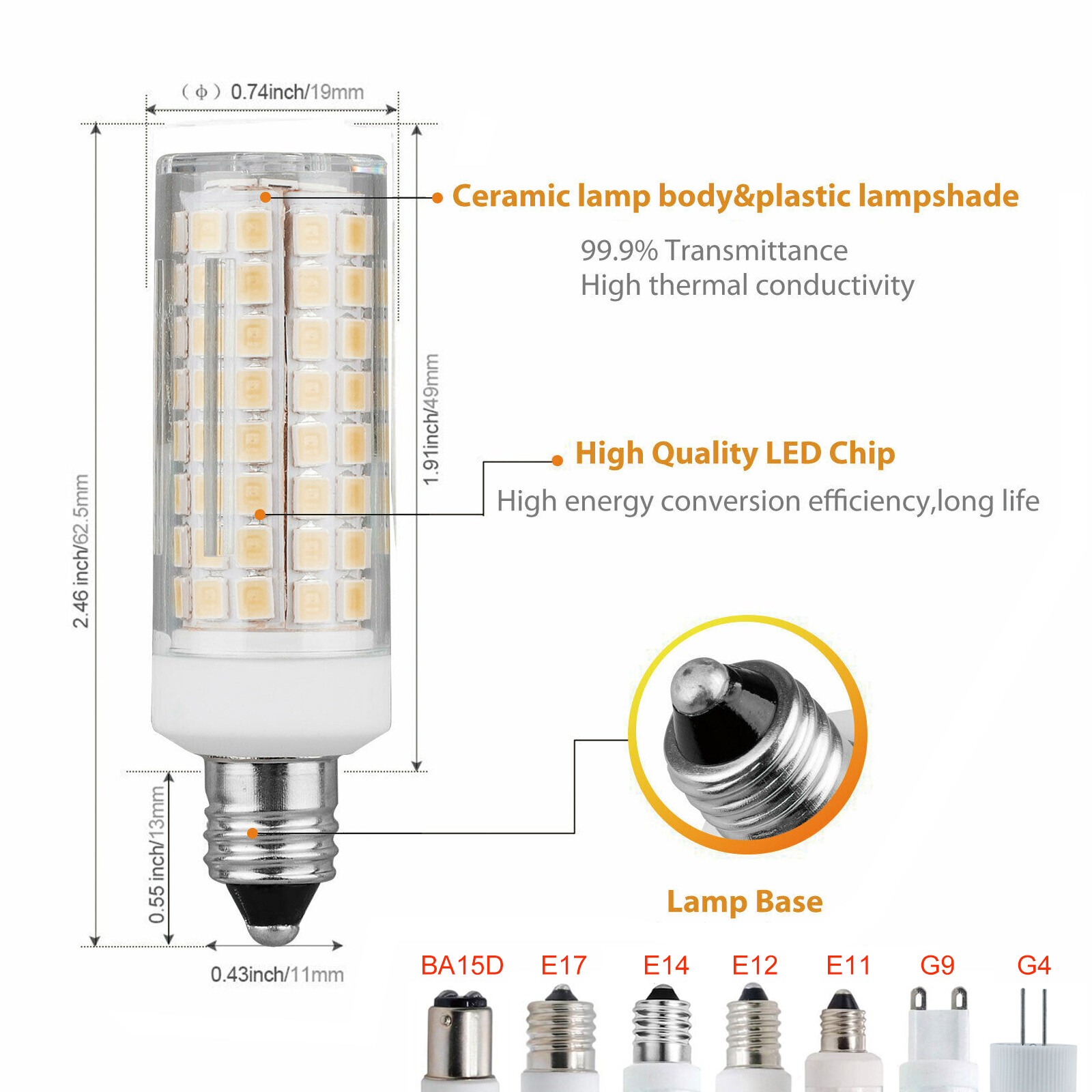ERANPO Mini Dimmable LED Lights G4 G9 BA15D E11 E12 E14 E17 102 LEDs Corn Bulbs 9W Replace 80W Halogen Lamps 220V for Home House