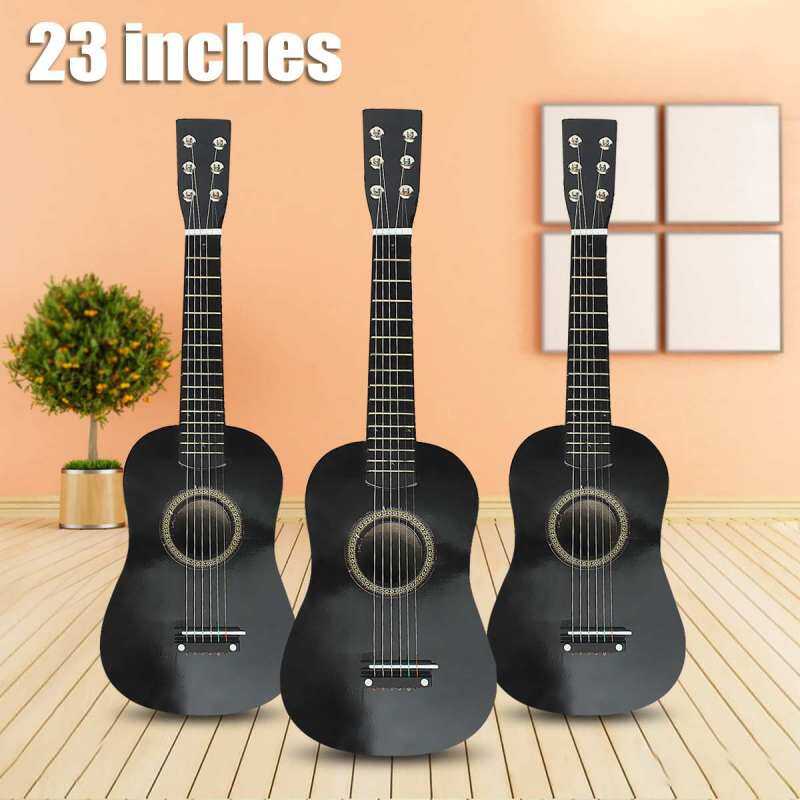 Đàn Ghi Ta Mộc Dân Gian 6 Dây Màu Đen 23 Inch Nhạc Cụ Guitar Acoustic Gỗ Cho Người Mới Bắt Đầu Với Pick Dây Cho Trẻ Em Trẻ Em