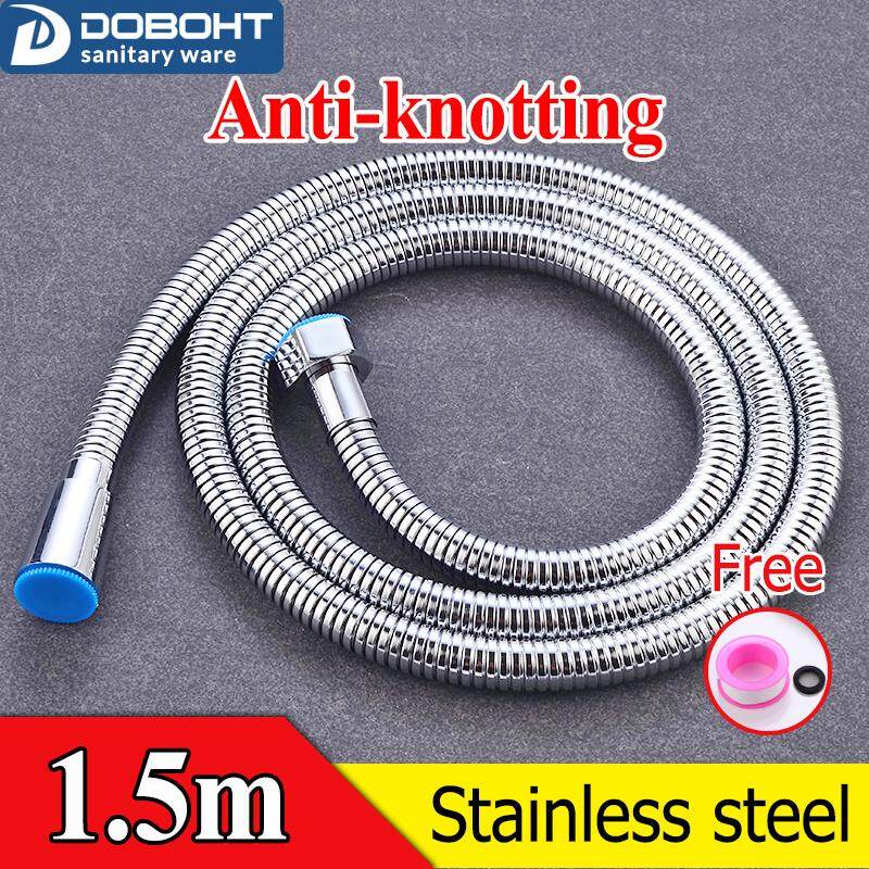 Doboht Anti Knotting Kualitas Tinggi Explosion-Proof Tabung 1.5 M Fleksibel Baja Anti Karat Kepala Shower Kamar Mandi Pipa Selang Air (Chrome)