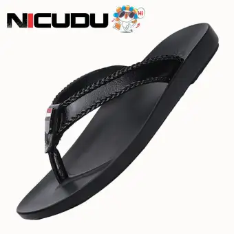Nicudu Luxury Flip Flops Soft Comfortable Leather Slippers Beach