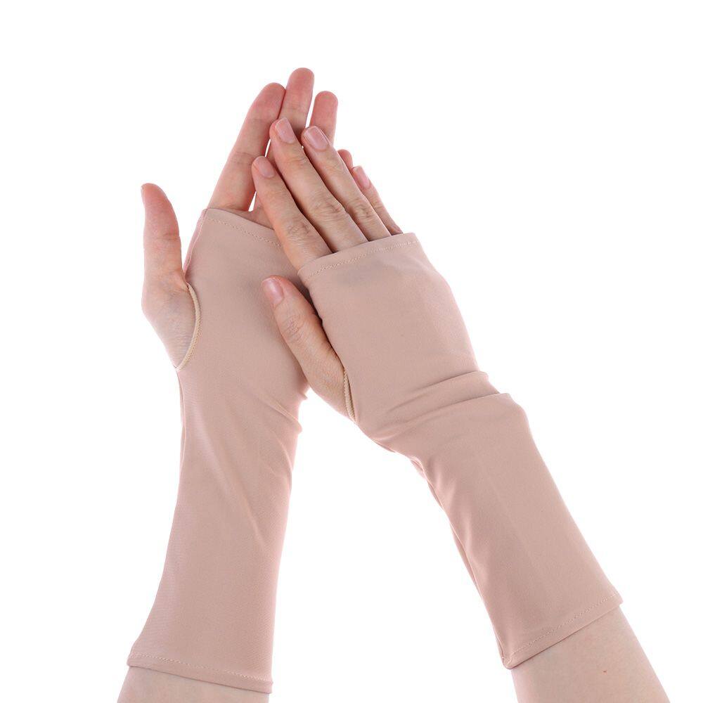 Sunscreen Protection Fingerless Long Gloves Women Arm Cool Summer Solid Mittens Half Finger Sleeves Black White Nude