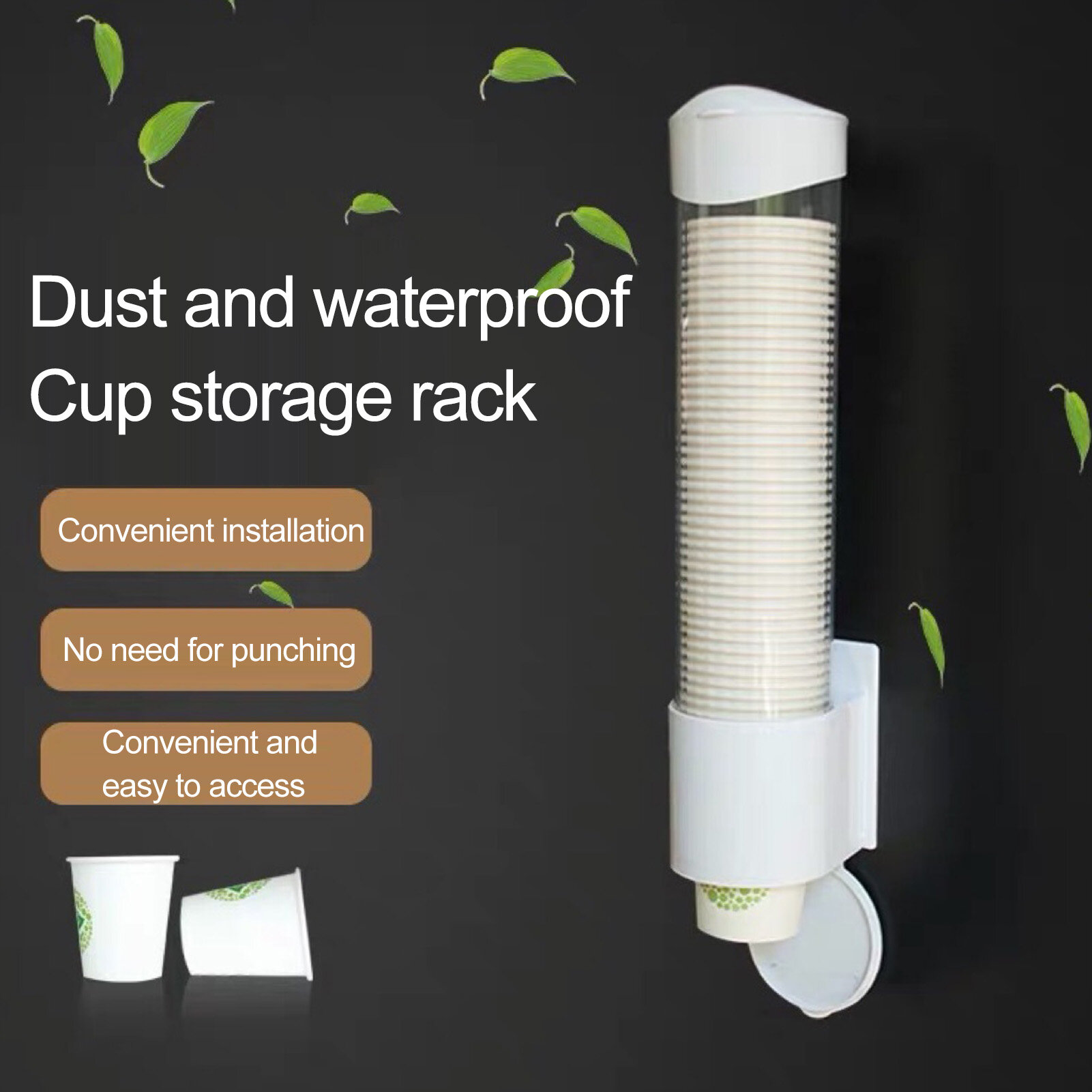 Paper Cup Dispenser Wall Mount Punch-free Pull Type Clear Visible Dustproof Lid Disposable Plastic Water Cup Storage Holder Home Supplies