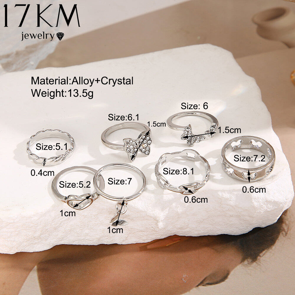 17km màu bạc Zircon Nhẫn Bướm thiết lập cho phụ nữ cô gái thời trang mới cổ điển Nhẫn có hình trái tim nữ Phụ kiện trang sức quà tặng