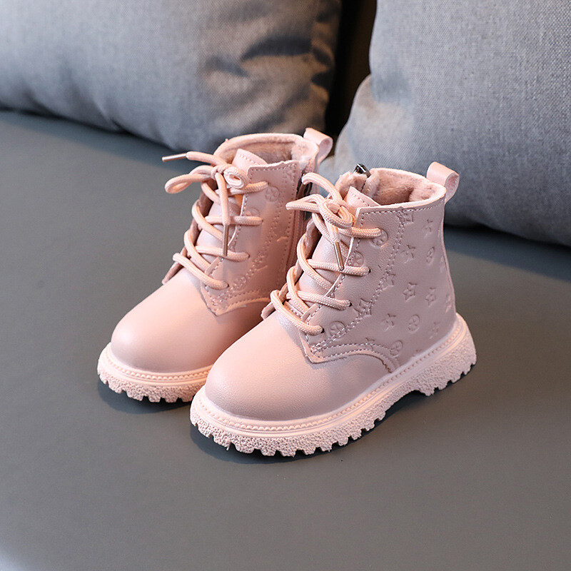 LS Children's Martin boots, new Korean boys and girls plus velvet warm leather boots