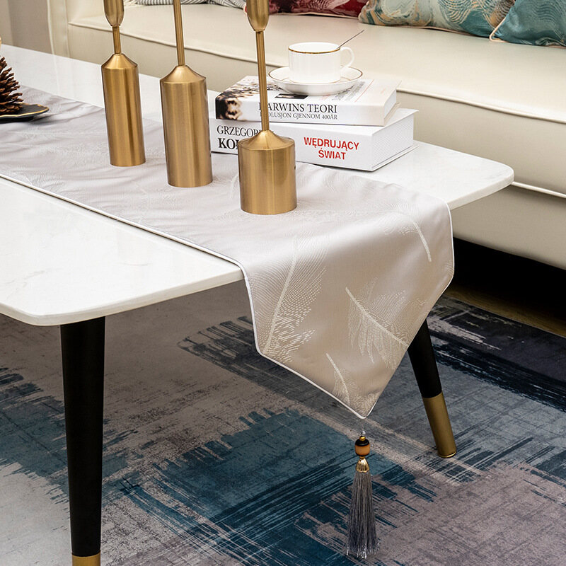 Luxury Feather Jacquard High Precision Cloth Table Runner Wedding  Party Tablecloth For Coffee/Tea Table Christmas Decoration Elegant Table Runner TV Cabinet Cover