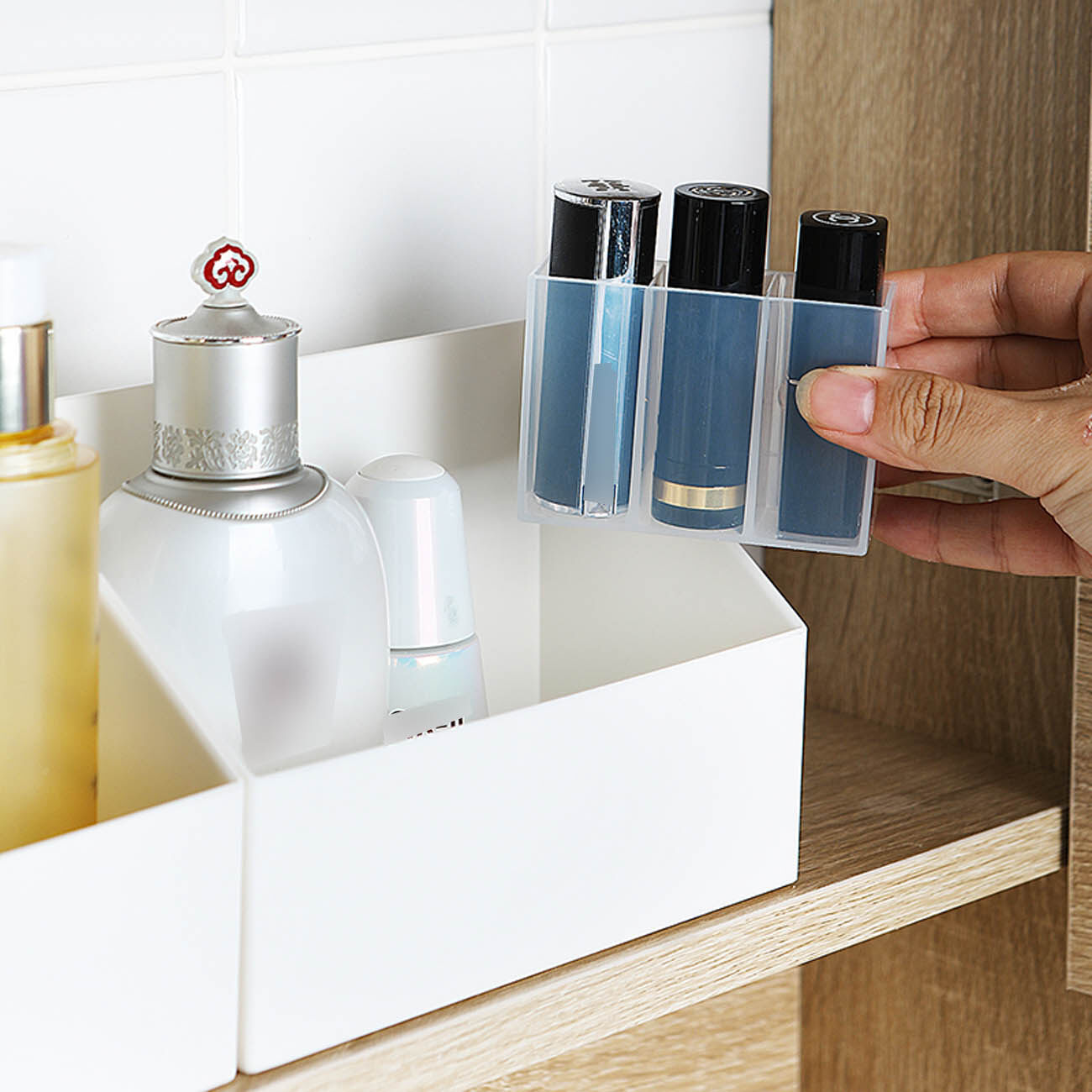 CNMF Mirror Cabinet Skincare Organizer Cosmetic Storage Box with Mini Sorting Box Dressing Table Organizer