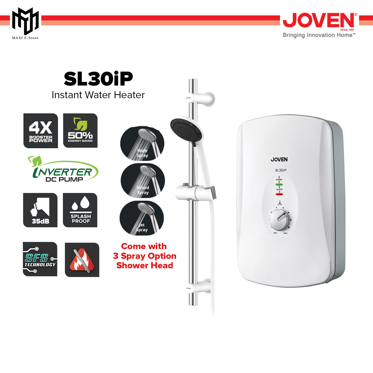 Joven SL30IP (NEW) Instant Shower Water Heater with INVERTER DC Silent ...