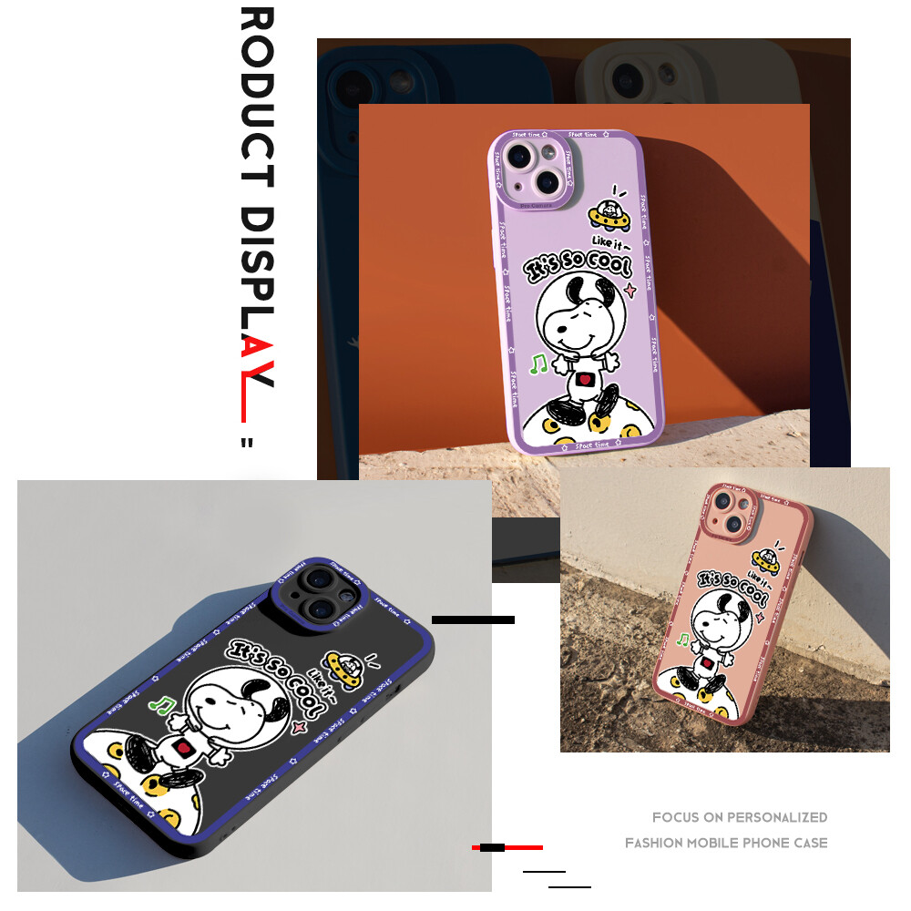 Hontinga Casing Case For Xiaomi Redmi Note 9 Pro Note 9S Case Cartoon Snoopy Square Soft Silicone Full Cover Camera Protection Shockproof Rubber Cases Back Cover Phone Casing Softcase For Boys Girls