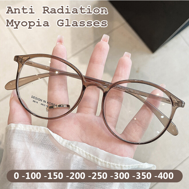 Anti Radiation Round Myopia Glasses Women Men Short Sighted Glasses with Diopters Minus Leopard Coffee Eyeglasses With Grade -100 To -400