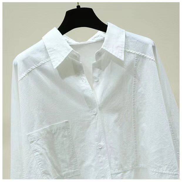 Alisa.Sonya Áo Sơ Mi Trắng Cotton Cho Nữ Áo Cánh Dài Tay Cơ Bản Màu Trơn Cài Cúc Thời Trang Cơ Bản Phong Cách Hàn Quốc Cho Nữ