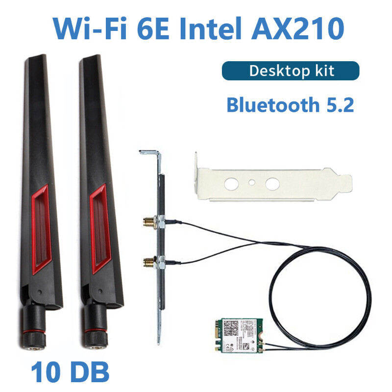 Bộ Máy Tính Để Bàn Wi-Fi 6E Intel AX210 Bluetooth 3000 5.2 Mbps Ăng Ten
