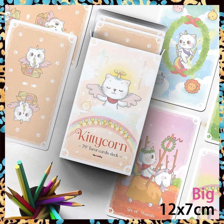 Kawaii Tarot Card Deck | with Paper Guide Book | Standard Big Size 12x7cm | 78 Tarot Cards | Divination Cards | Guidebook English Version | Cute Tarot
