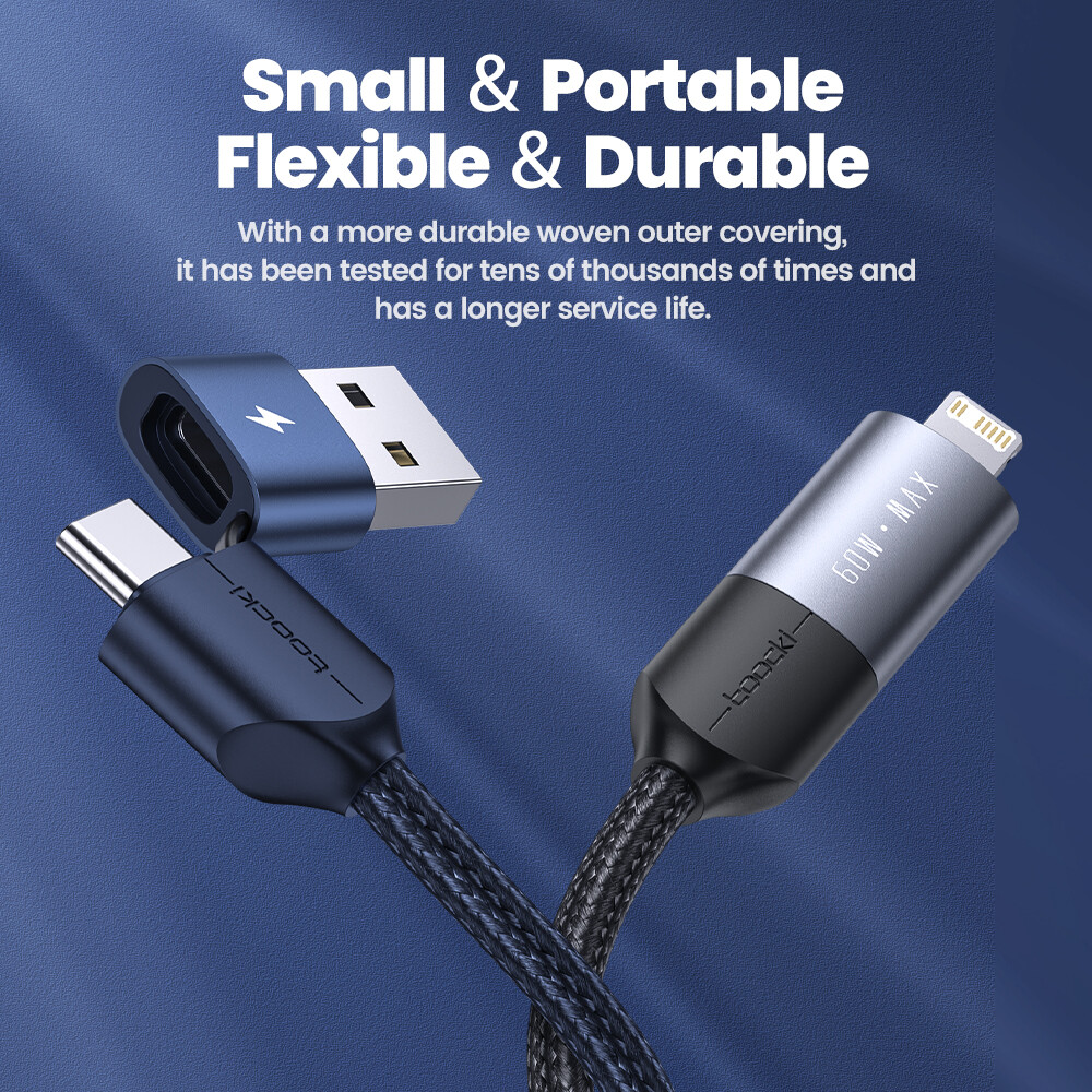 Toocki USB-A Type-C cáp sạc 4 trong 1 PD/Lightning/Type-C/Iphone cáp dữ liệu nhanh sạc điện thoại Iphone 12 Pro Max iPhone 11 Pro Huawei Samsung Xiaomi