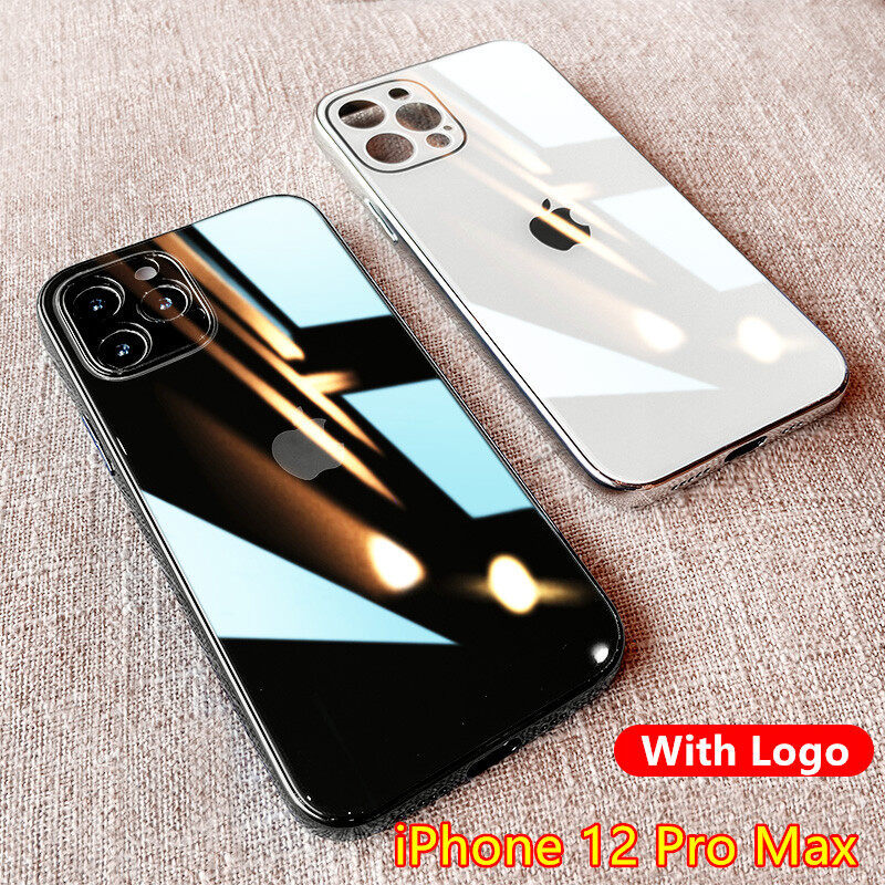 Plating Tempered Glass Cover for iPhone 11 12 13 Pro Max XS Max XR SE 2020 Silicone Edge For iPhone 6 6S 7 8 Plus X Original Logo Case