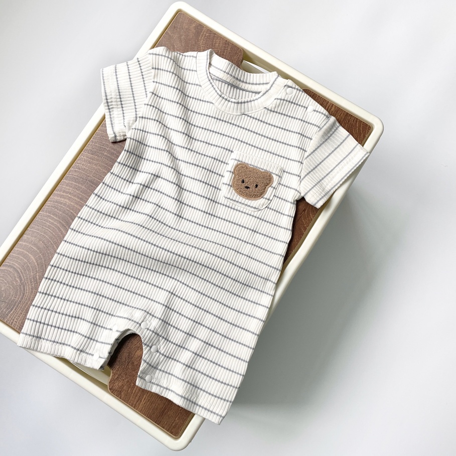 Summer Baby Short Sleeve Bodysuit Stripe Three color Baby Pullover Romper Thin Newborn Jumpsuit