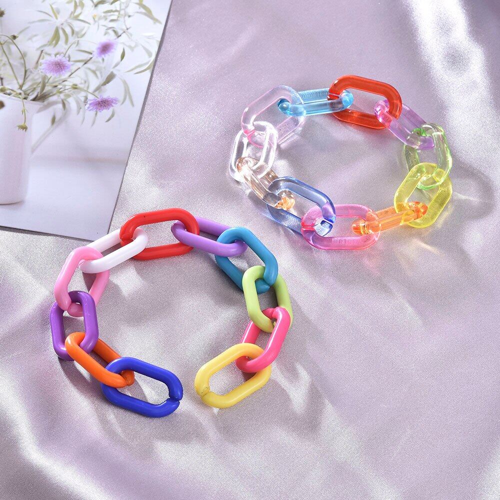 sanhe Acrylic Rainbow Chain Bracelet Set Natural Stone Beads Crystal Tassel Bracelets Bangles Pulseras Mujer Jewelry for Women Gift