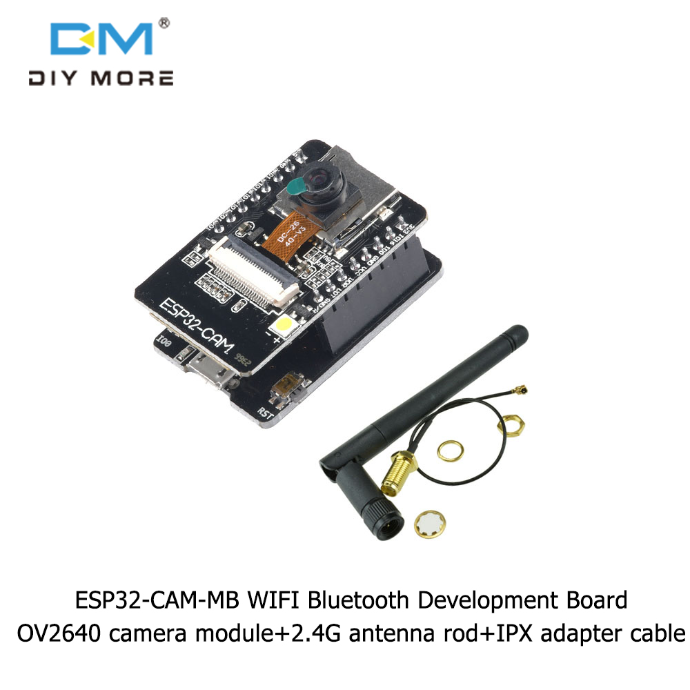 Diymore esp32-cam-mb wifi bluetooth development board ov2640 camera module supports manual and automatic download of micro usb interface usb to serial port ch340g ov2640 camera module+2.4g antenna rod+ipx adapter cable esp-32s esp-wroom-32u esp-wroom-32d