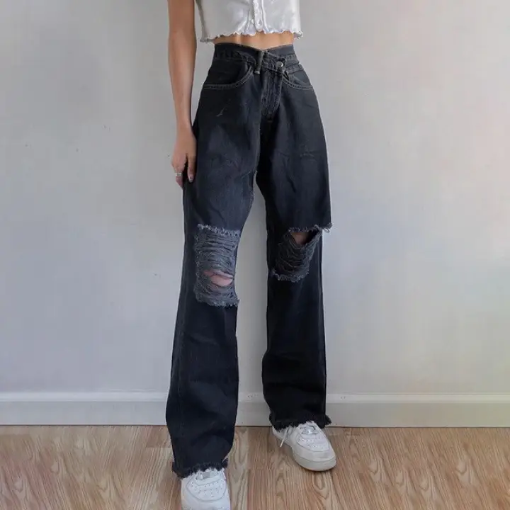 baggy black ripped jeans
