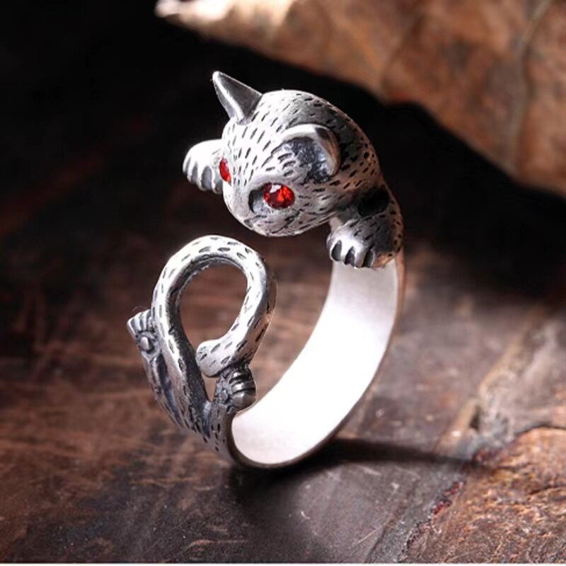 LR-Fashionable temperament women's jewelry lucky cat ring opening adjustable wealth ring