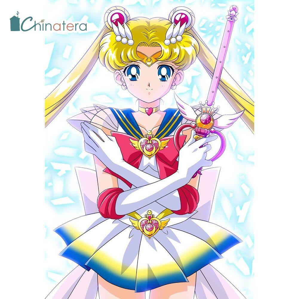 [Chinatera] Sailor Moon 5D DIY Full Round Rhinestones Diamond Painting Japanese Anime Usagi Character Embroidery Kits Needlework Set Cross Stitch Mosaic Art Craft Home Decor Gifts