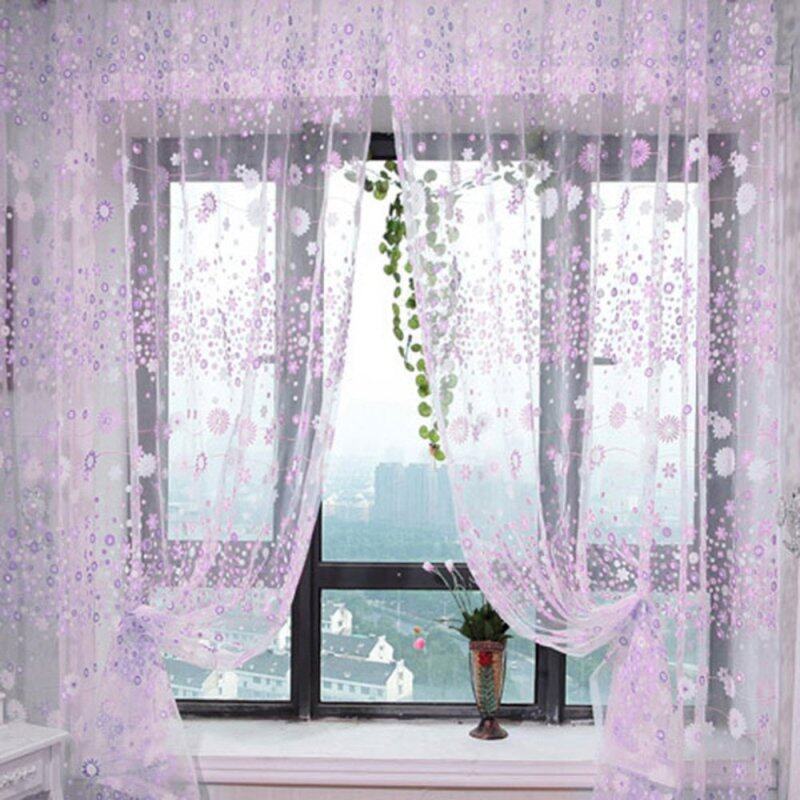 Rèm Cửa Sổ Cửa Sổ Voan Vải Tuyn In Hoa Sheer Drape Bảng Điều Chỉnh 200x100CM