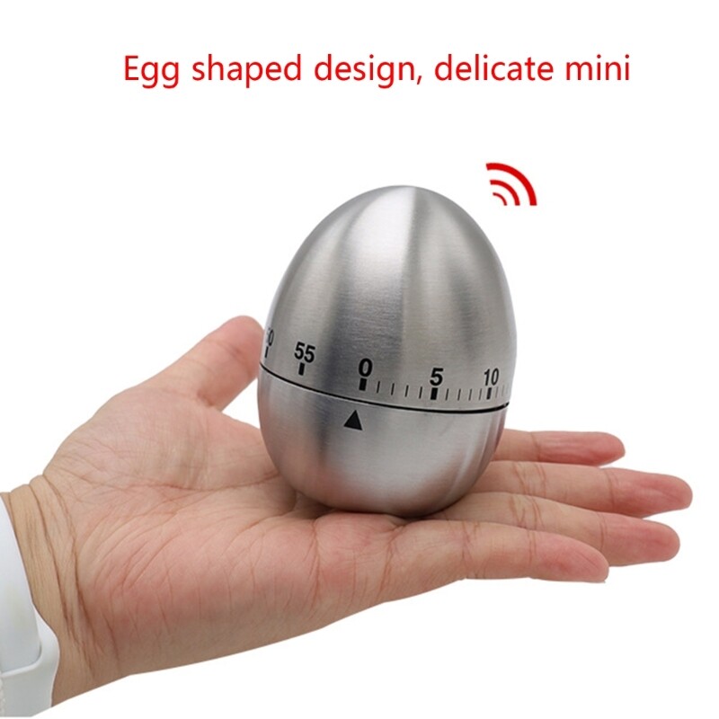 【Ready Stock】Stainless Steel Egg Shape Mechanical Kitchen Timer 60-Minute Wind Up Dial Rotating Countdown Egg Timer No Batteries