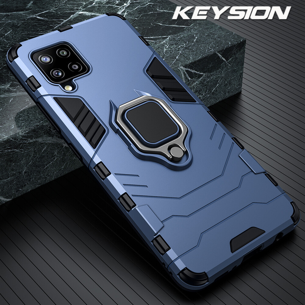 KEYSION Shockproof Armor Case for Samsung A12 A42 A32 5G Ring Stand Bumper Silicone Phone Back Cover for Galaxy A02S M01 Core