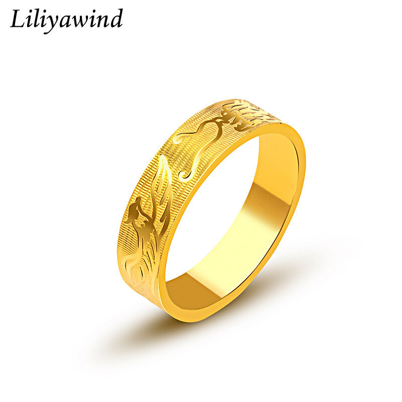 Liliyawind Vietnamese Style Brass Dragon Phoenix Auspicious Gold Vintage Couple Ring G1R
