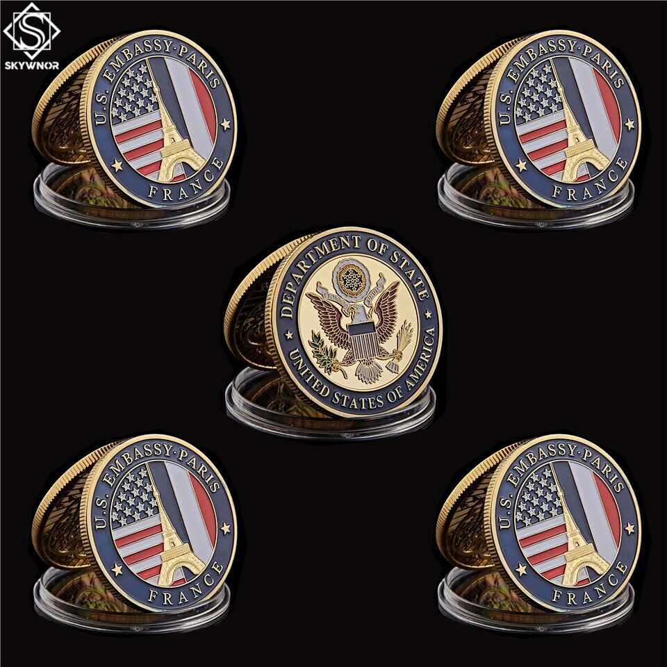 5PCS 2019 USA Great Seal of State Embassy Paris Commemorative Challenge Gold Collection Gifts